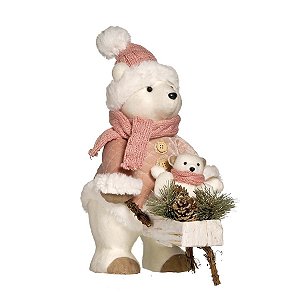 Urso de Pelúcia Rose Gold Segurando Carrinho 35cm - 01 unidade - Cromus Natal - Rizzo Embalagens