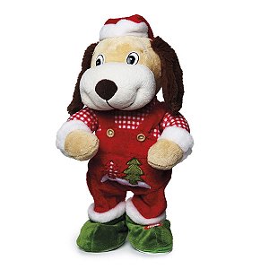Cachorro com Som e Movimento com Osso 30cm - 01 unidade - Cromus Natal - Rizzo Embalagens