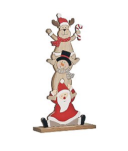 Enfeite de Madeira Rena Boneco de Neve e Papai Noel 35cm - 01 unidade - Cromus Natal - Rizzo Embalagens