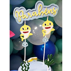 Festa Baby Shark - Kit Topo de Bolo Espeto 2 Anos - Festas da 25