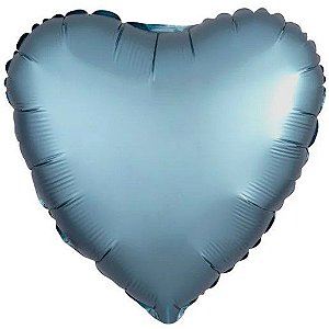 Balão Metalizado Coração Liso 20'' 50cm - Cromado Azul Steel - Flexmetal - Rizzo Embalagens e FCoras