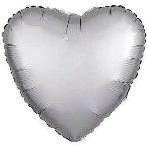 Balão Metalizado Coração Liso 20'' 50cm - Cromado Platinum - Flexmetal - Rizzo Embalagens e FCoras