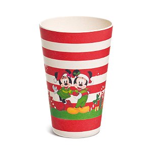 Copo Fibra de Bambu 400ml Mickey e Minnie Listras - 01 unidade - Natal Disney - Cromus - Rizzo Embalagens