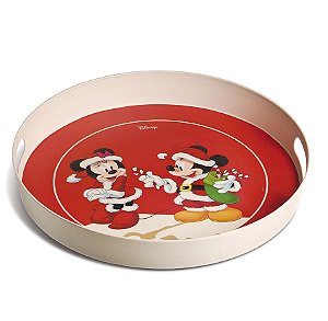 Bandeja Redonda Fibra de Bambu Mickey e Minnie Fun 40cm - 01 unidade - Natal Disney - Cromus - Rizzo Embalagens