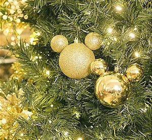 Kit Bola Mickey Lisa e Glitter Ouro 10cm - 02 unidades - Natal Disney - Cromus - Rizzo Embalagens
