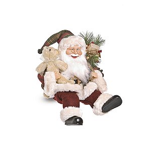 Noel Xadrez Sentado Segurando Urso 40cm - 01 unidade - Cromus Natal - Rizzo Embalagens