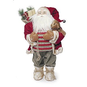 Noel em Pé Segurando Urso Marrom 62cm - 01 unidade - Cromus Natal - Rizzo Embalagens