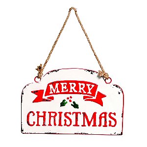 Placa de Metal Merry Christmas 25cm x 30cm - Natal Cromus - Rizzo Embalagens e Festas
