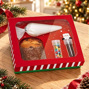 Caixa Panetone Kit Confeiteiro Ho Ho Ho - 20,5 x 18 x 8cm - 01 Unidade Cromus Natal - Rizzo Embalagens