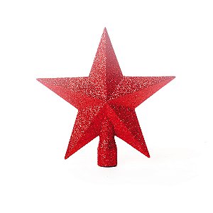 Ponteira Estrela Vermelha Com Glitter 15cm - 01 unidade - Cromus Natal - Rizzo Embalagens