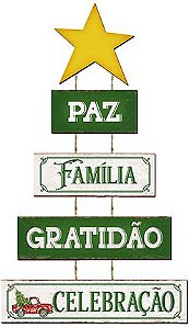 Plaquinha de MDF Pinheiro Paz Amor e Gratidão 59cm - 01 unidade - Litoarte - Rizzo Embalagens