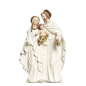 Sagrada Família de Resina Branco e Ouro 30cm - 01 unidade - Cromus Natal - Rizzo Embalagens