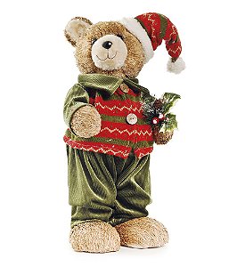Urso Crespinho com Calça e Gorro 45cm - 01 unidade - Cromus Natal - Rizzo Embalagens