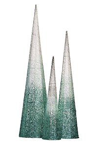 Cones Nevados com Led Verde Água - 03 unidades - Cromus Natal - Rizzo Embalagens