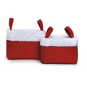 Jogo de Cestas Quadradas Pelúcia Vermelha e Branca  - 02 unidades - Cromus Natal - Rizzo Embalagens