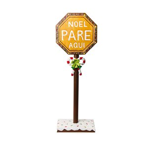 Placa Decorativa com Led Noel Pare Aqui 90cm - 01 unidade - Cromus Natal - Rizzo Embalagens