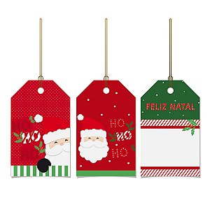 Tags De Para com cordão - Ho Ho Ho - 12 unidades - Cromus Natal - Rizzo Embalagens