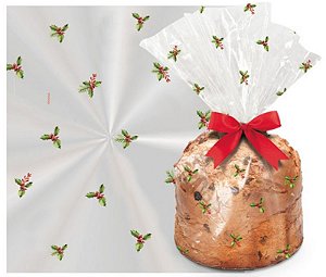Saco para Panetone de Natal Azevinho - Cromus - Rizzo Embalagens e Festas