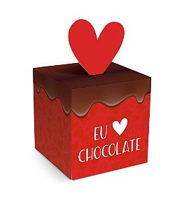 Caixa Pop Up Eu Amo Chocolate P 7x7x7cm - 10 unidades - Cromus Páscoa - Rizzo Embalagens