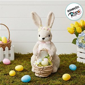 Coelho Carinhoso Sentado com Cestinha - 35cm x 25m x 15cm - Linha Carinhoso - Cromus Páscoa - Rizzo Embalagens