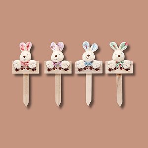 Plaquinha em Madeira Coelho Floral - 18cm x 8cm - Cromus Páscoa - Rizzo Embalagens