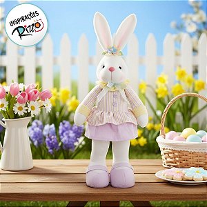 Coelha com Vestido e Pé para Trás - 45cm x 20cm x 10cm - 1 unidade - Cromus Páscoa - Rizzo Embalagens