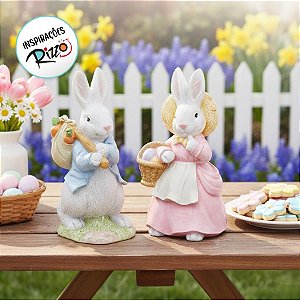 Casal de Coelhos com Cenoura - 20cm x 10cm x 10cm - 1 unidade - Cute Family - Cromus Páscoa - Rizzo Embalagens