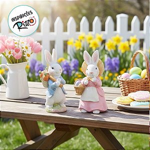 Casal de Coelhos Sortidos - 10cm x 5cm x 5cm - 1 unidade - Cute Family - Cromus Páscoa - Rizzo Embalagens