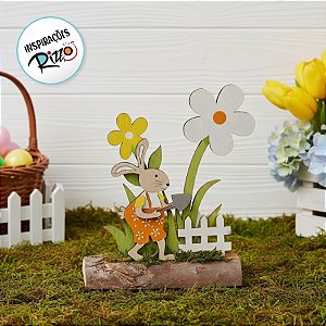 Coelho Com Flores Rústico Decorativo - 15cm x 15m x 5cm - Cromus Páscoa Rizzo Embalagens
