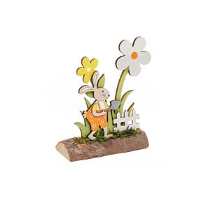 Coelho Com Flores Rústico Decorativo - 15cm x 15m x 5cm - Cromus Páscoa Rizzo Embalagens