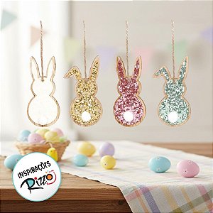 Tag de Coelho com Glitter Sortido Decorativo - 8cm x 3,5 cm x 1cm - Cromus Páscoa