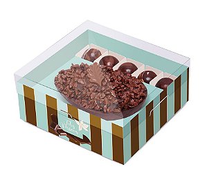 Caixa New Practice Meio Ovo com Bombons Chocolate Listras Turquesa 350g 18,5x17,5x8cm - 06 unidades - Cromus Páscoa - Rizzo Embalagens