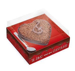 Caixa para Meio Coração de Chocolate 250g 12,8x12,5x8cm Amo Chocolate - 06 unidades - Cromus Páscoa - Rizzo Embalagens