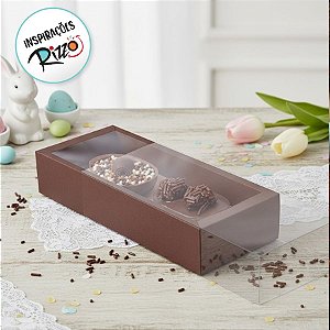 Caixa para Dois Meio Ovo 50g 18,5x7,5x3,5cm Specialla Rosê Gold e Marrom - 06 unidades - Cromus Páscoa - Rizzo Embalagens