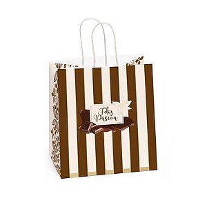 Sacola de Papel para Meio Ovo 350g com Alça Chocolate Feliz - 30cmx22cmx17,5cm - Cromus Páscoa - Rizzo Embalagens