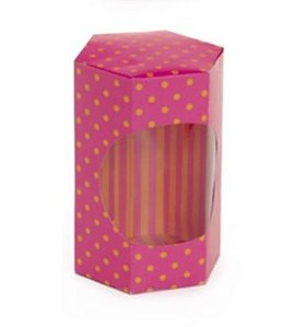 Caixa Sextavada para Ovos de 250g a 350g 11x15x9cm Poá com Visor Pink - 10 unidades - Cromus Páscoa - Rizzo Embalagens