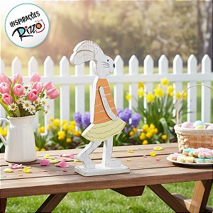 Coelha de MDF Rústico Saia amarela 10845 - 01 unidade - Páscoa - Rizzo Embalagens