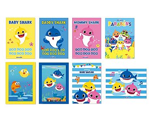 Cartaz Decorativo Sortido - Festa Baby Shark - 08 unidades - Cromus - Rizzo Festas