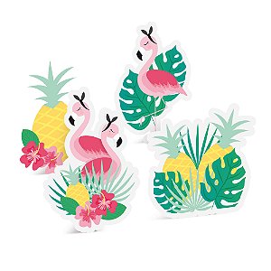 Silhueta Decorativa de Mesa - Festa Tropical Flamingo - 04 unidades - Cromus - Rizzo Festas