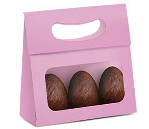 Mini Caixa Plus para Ovos com Visor Páscoa Rosa - 10 unidades - 13x5,5x13cm - Cromus Profissional - Rizzo Embalagens