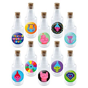 Garrafinha de Plástico 50ml com Tampa Rolha - Festa Trolls 2 - 10 Unidades - Rizzo Embalagens