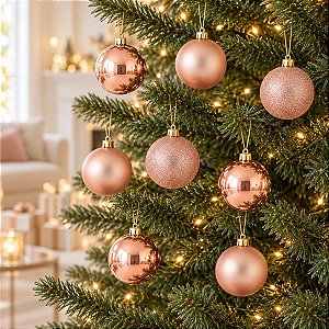 Bolas em Tubo Rose Gold 4cm - 08 unidades - Cromus Natal - Rizzo Embalagens