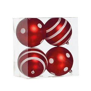 Kit Bolas Texturizadas Vermelho/Branco 10cm - 04 unidades - Cromus Natal - Rizzo Embalagens