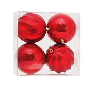 Kit Bolas Texturizadas Vermelho 10cm - 04 unidades - Cromus Natal - Rizzo Embalagens