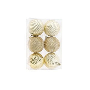 Kit Bolas Texturizadas Dourado 8cm - 06 unidades - Cromus Natal - Rizzo Embalagens