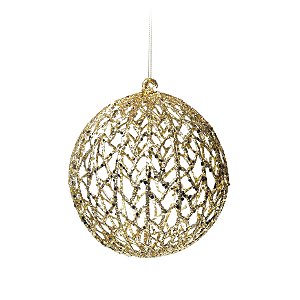 Bola com Glitter Vazada Ouro 12cm - 01 unidade - Cromus Natal - Rizzo Embalagens