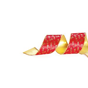 Fita HOHOHO Vermelho/Ouro 6,3cm - 01 unidade 9,14m - Cromus Natal - Rizzo Embalagens