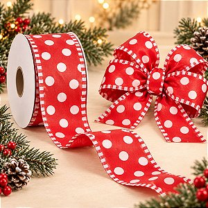 Fita Bolas Vermelho/Branco 6,3cm - 01 unidade 9,14m - Cromus Natal - Rizzo