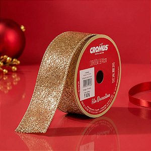 Fita Glitter Ouro 3,8cm - 01 unidade 9,14m - Cromus Natal - Rizzo