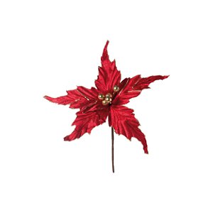 Flor de Natal Cabo Curto Poinsettia de Veludo Vermelho - 01 unidade - Cromus Natal - Rizzo Embalagens